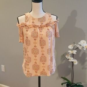 LC Lauren Conrad Ruffle Cold Shoulder Top - Peach Print